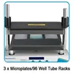 Rack for up to 3 plates or 96 well microtube racks