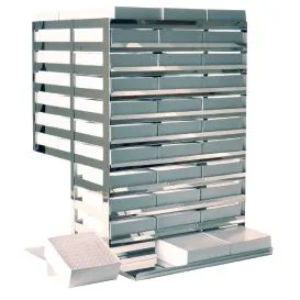 Upright freezer rack, height 50, 74 boxes, incl.  boxes and dividers